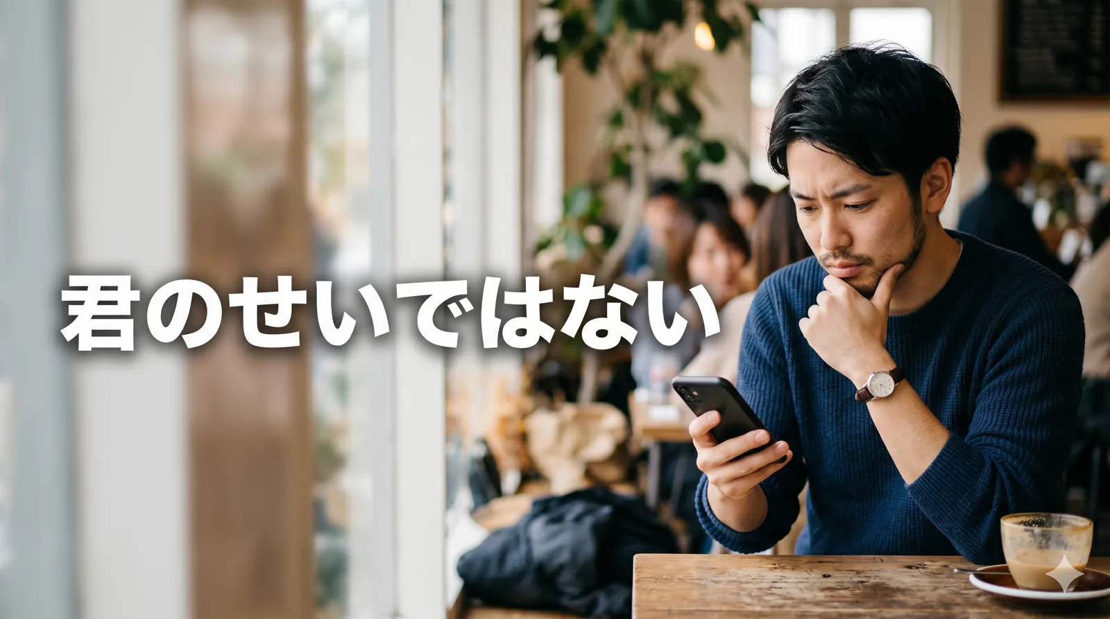 スマホを見て考える男性