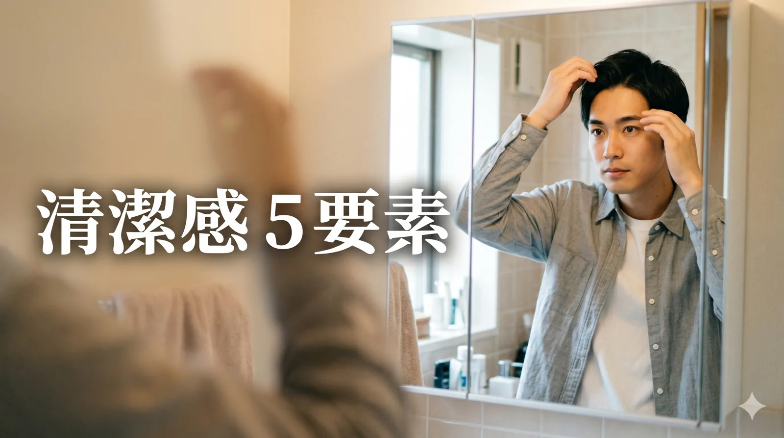 眉や髪を整える男性