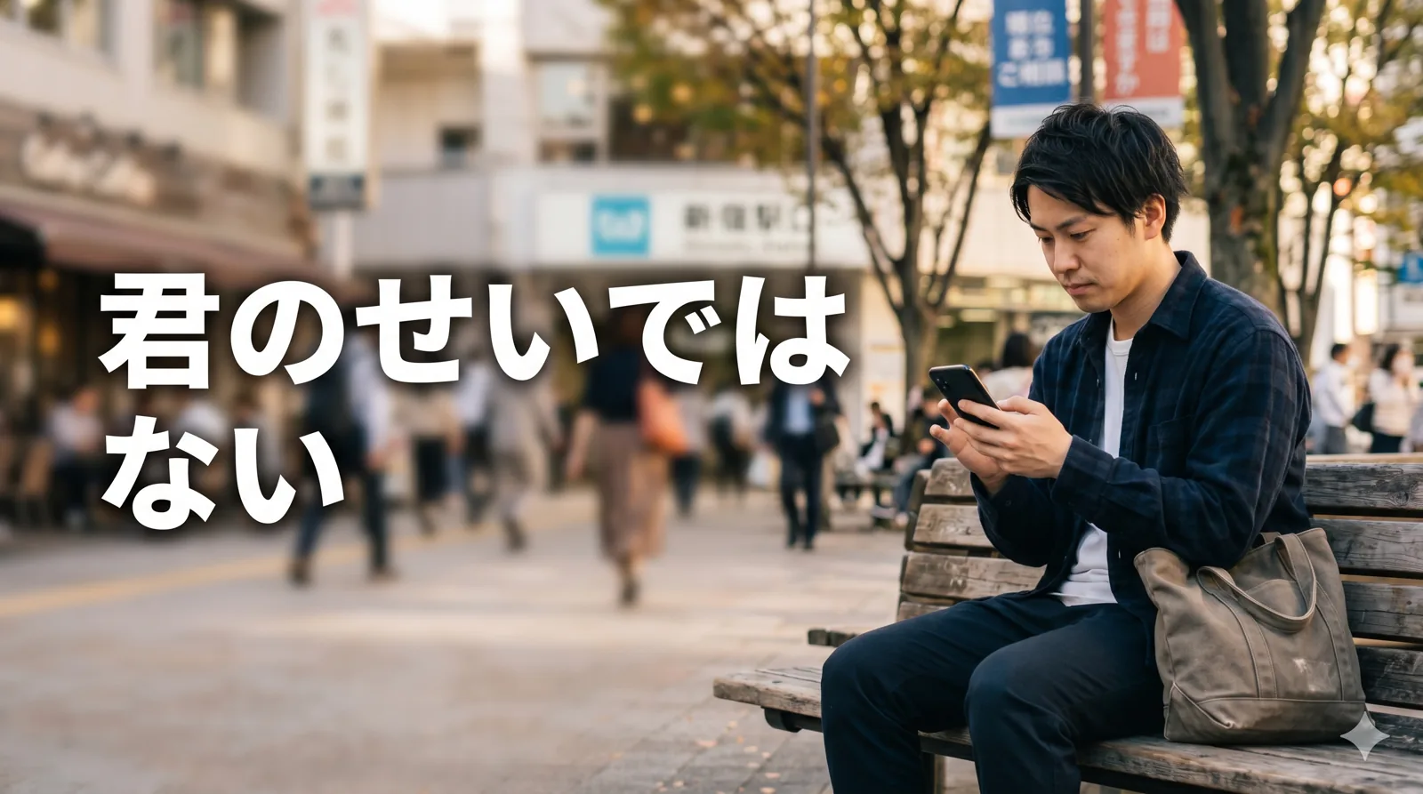 相手が来ずスマホを見る男性