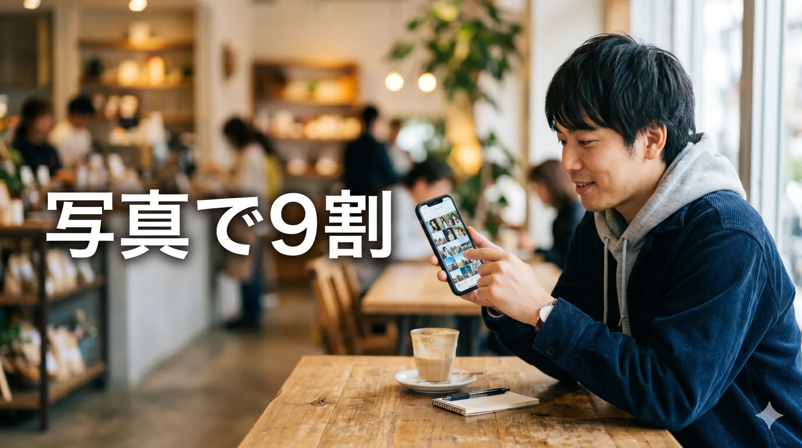 写真を選ぶ男性