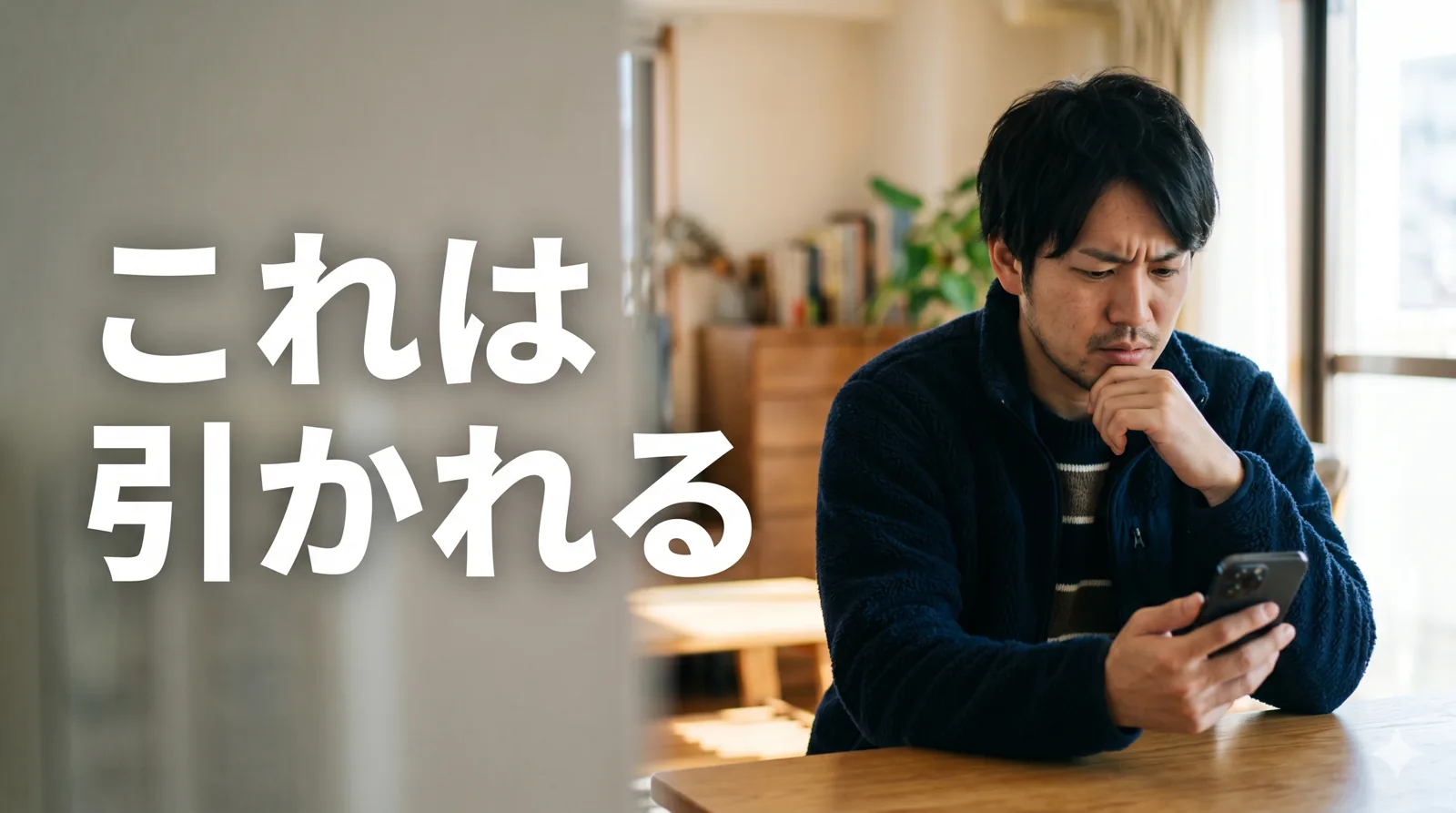 写真に眉をひそめる男性