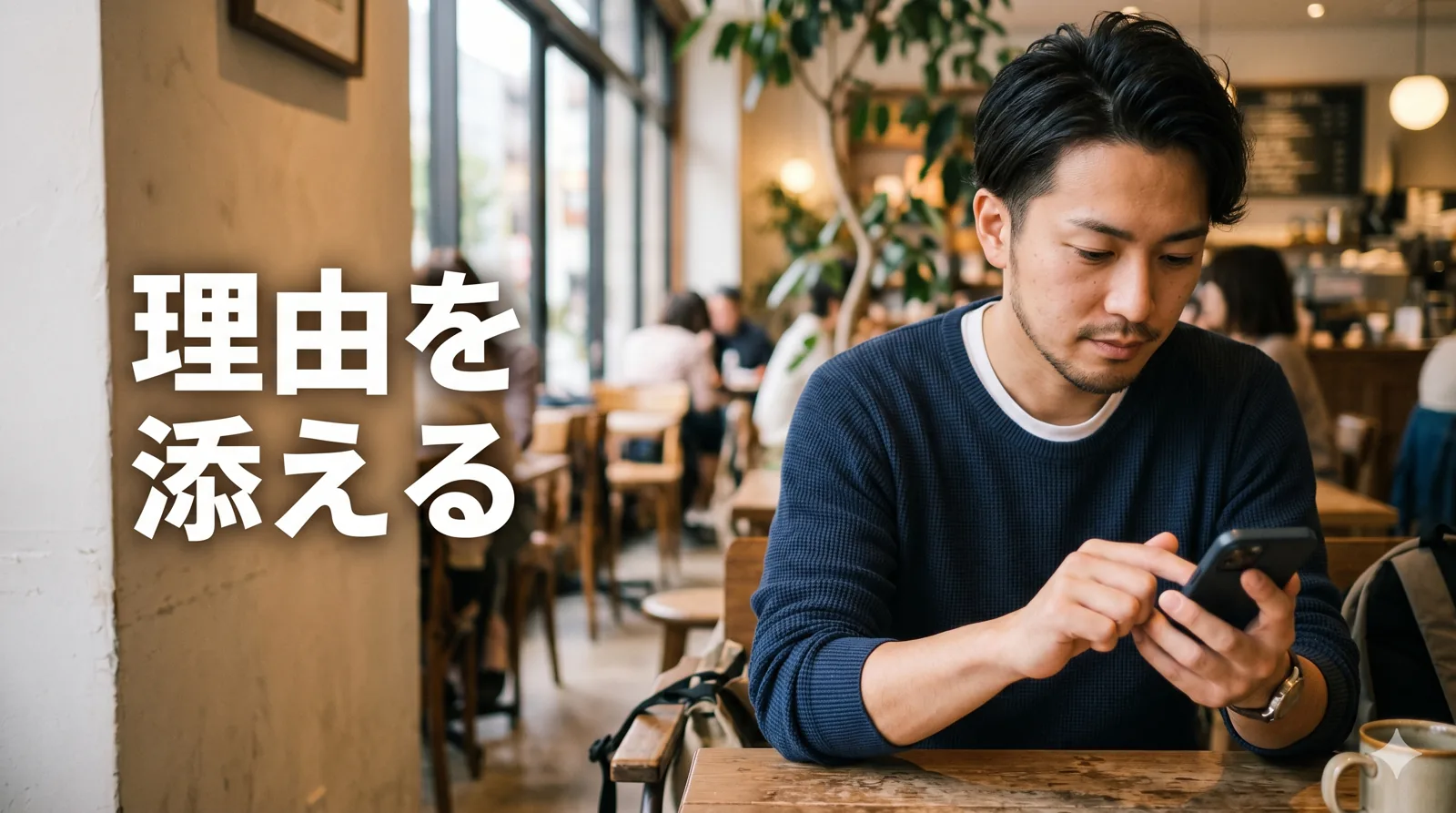 メッセージを打つ男性