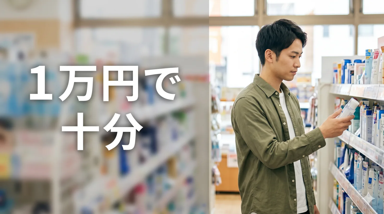 スキンケア用品を選ぶ男性