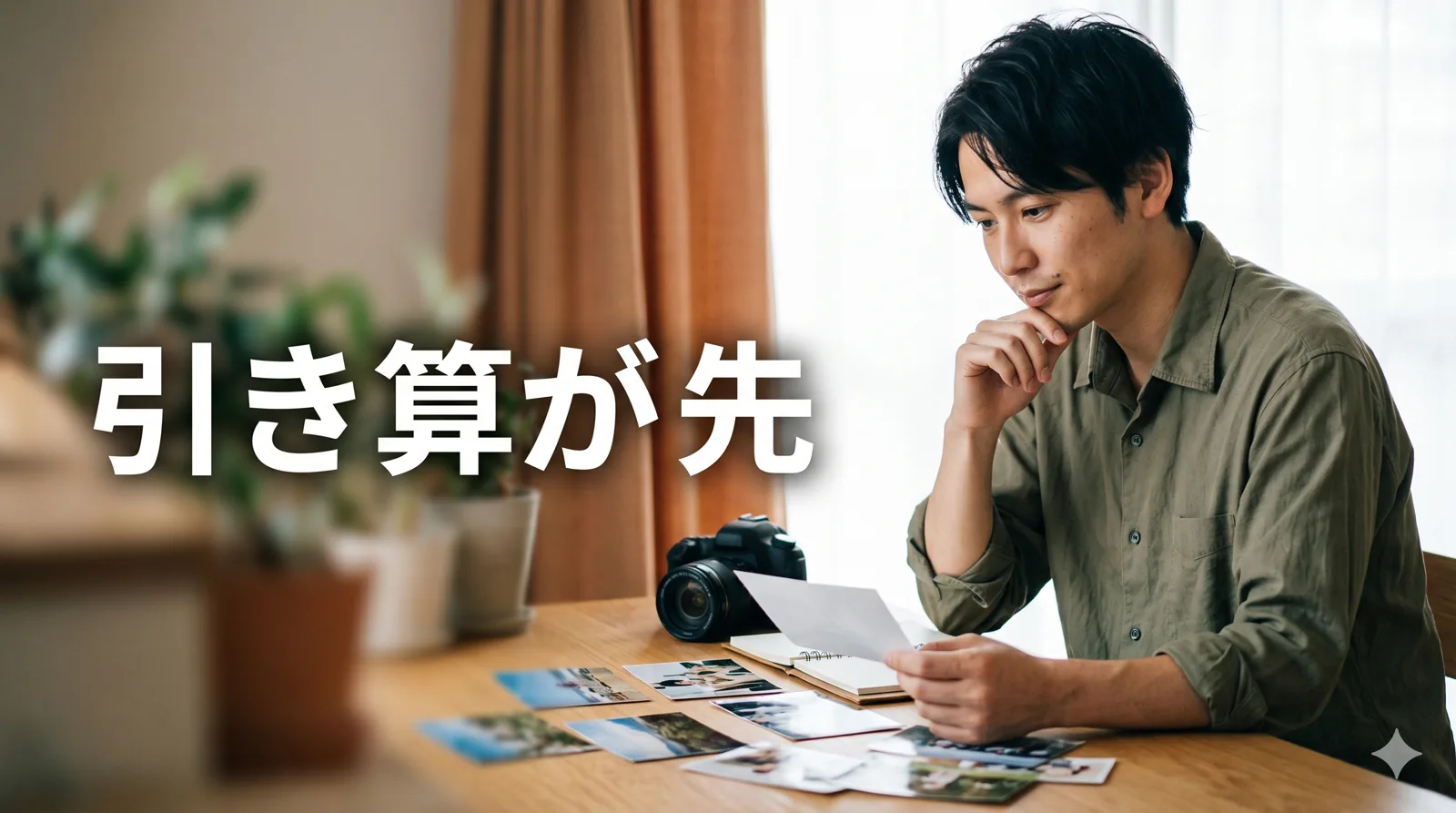 写真を見直す男性