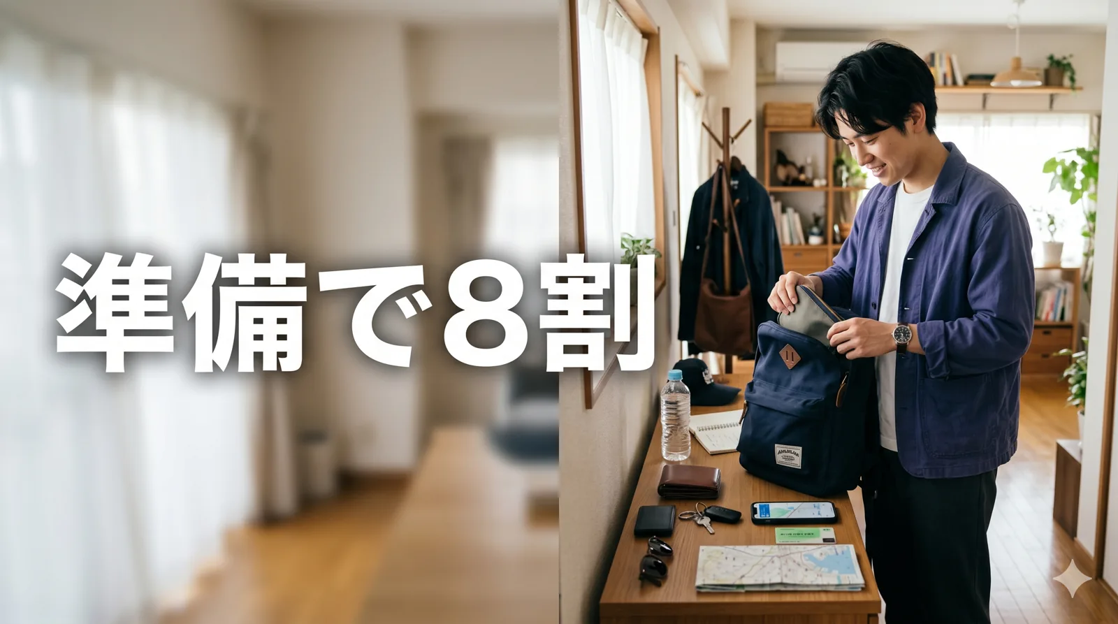 持ち物を確認する男性
