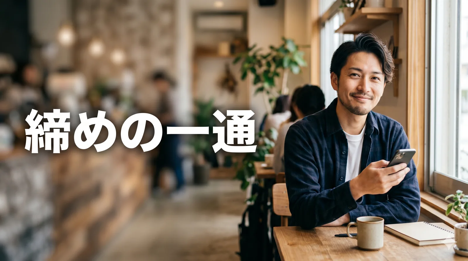 送信して微笑む男性