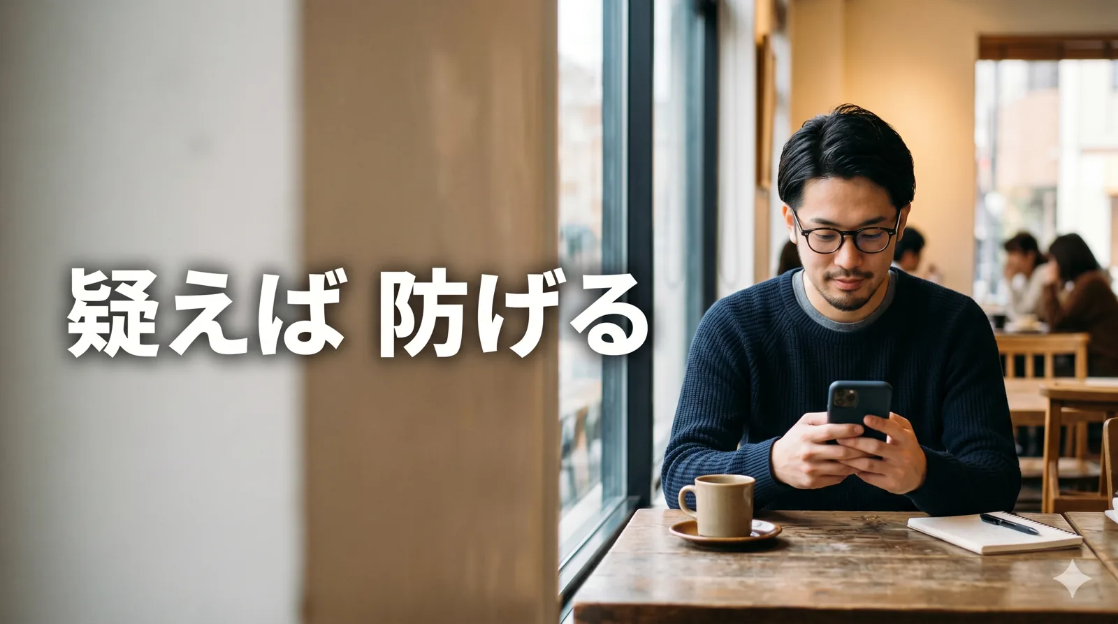 落ち着いてスマホを操作する男性
