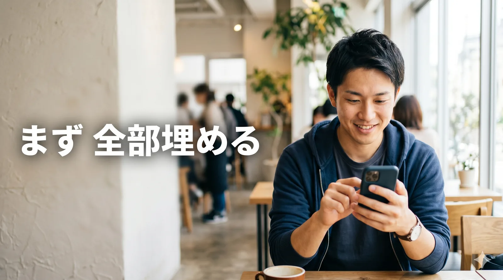 前向きにスマホを操作する男性