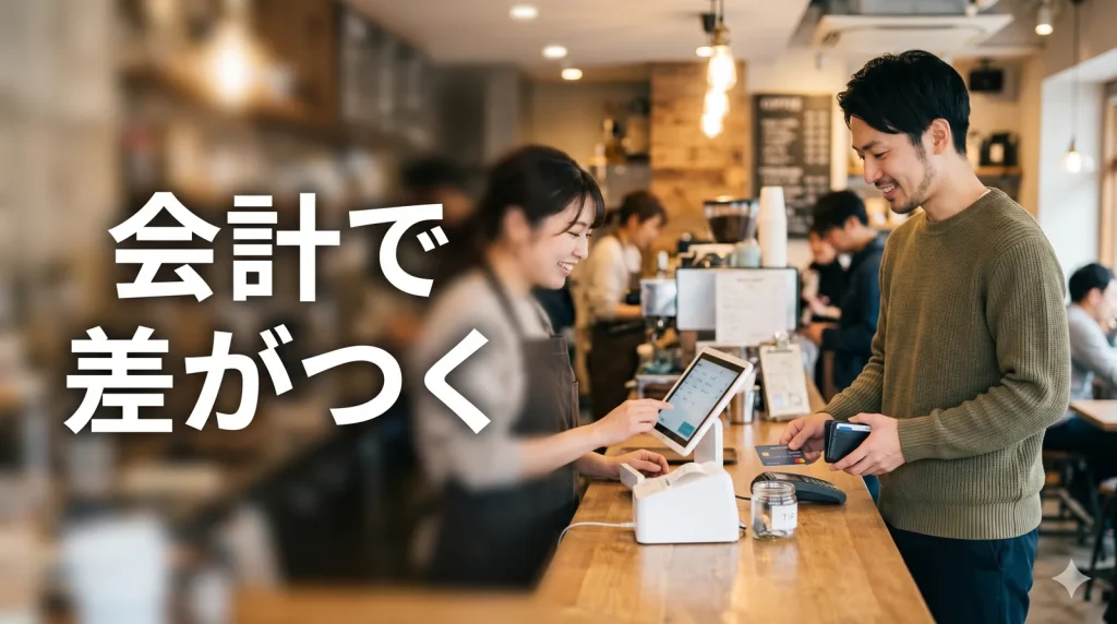 レジで会計する男性