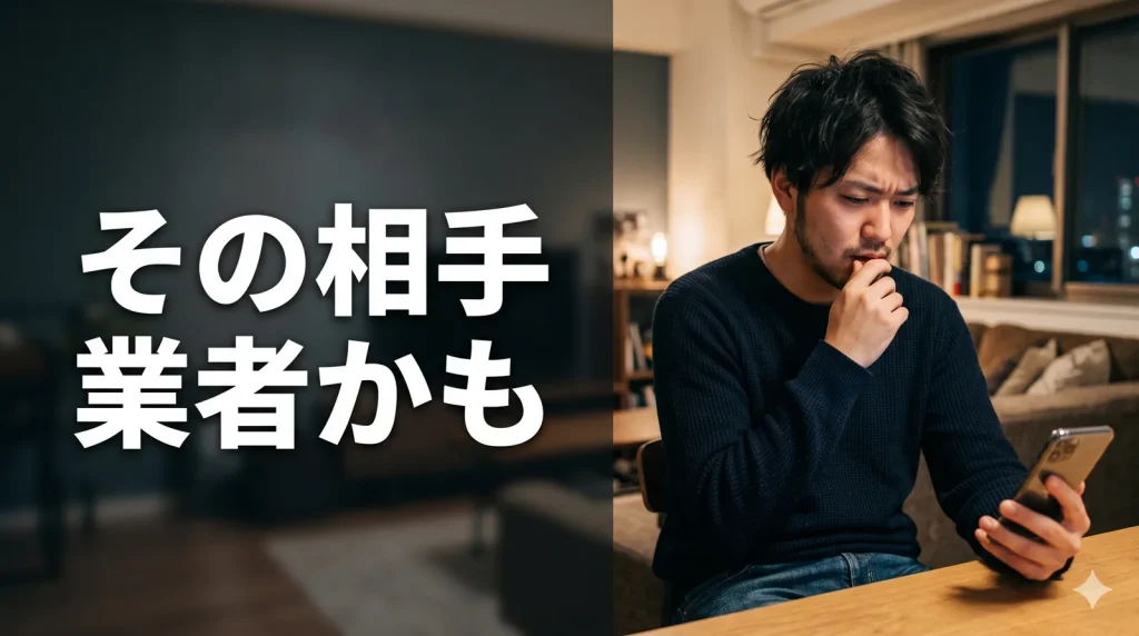 不審なメッセージを訝しむ男性