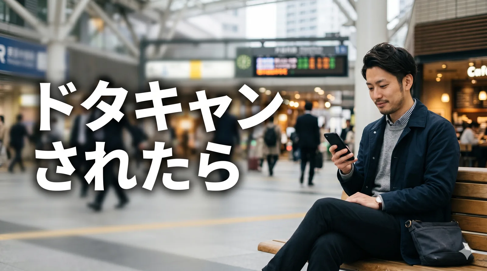 待ち合わせで一人スマホを見る男性