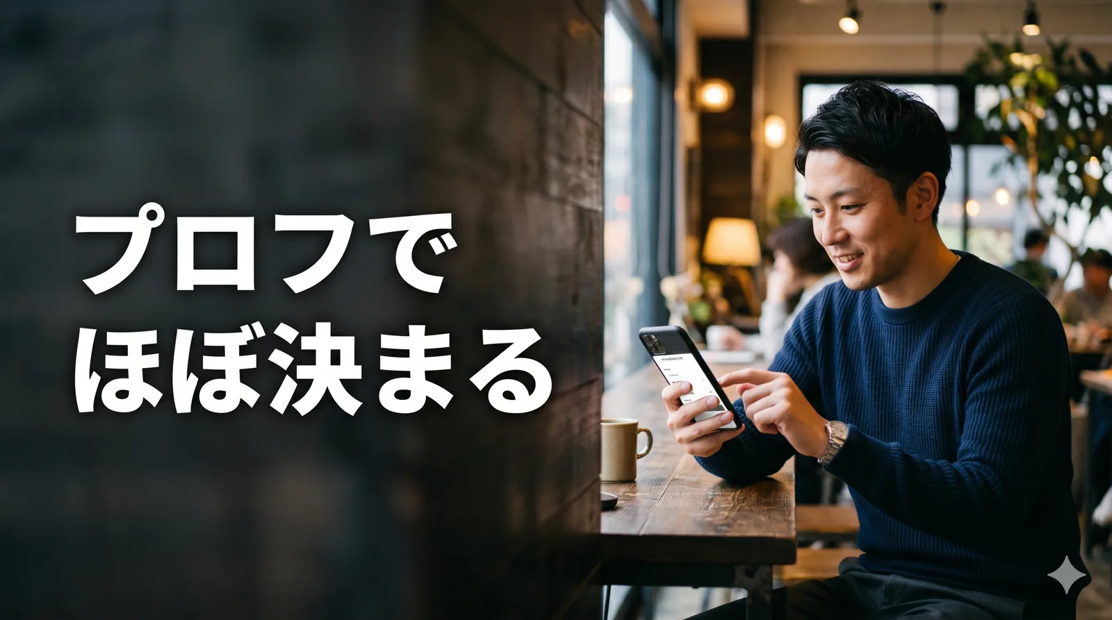 スマホでプロフを編集する男性